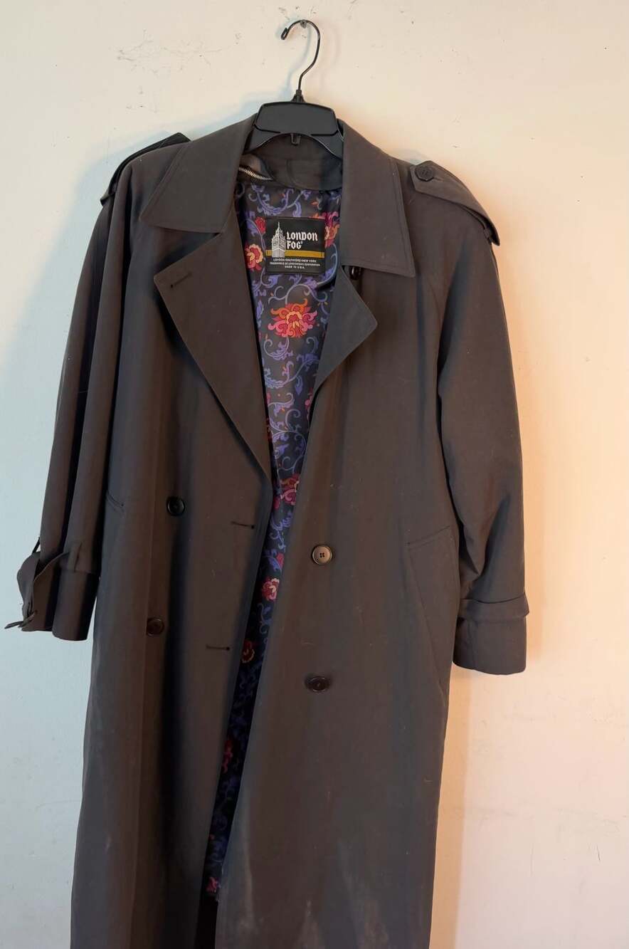 London Fog Trench Coat Black Floral Lining